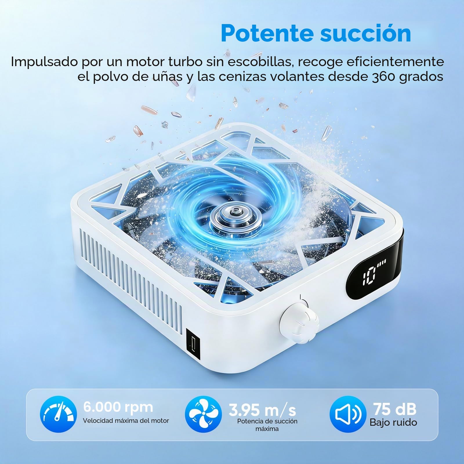 Aspirador Uñas Profesional, 15W 6000RPM Extractor De Polvo Para Uñas de Escritorio con 30 filtros de papel desechables, Aspirador Uñas Gel Para Salones De Manicura Y Hogares (Weiß)