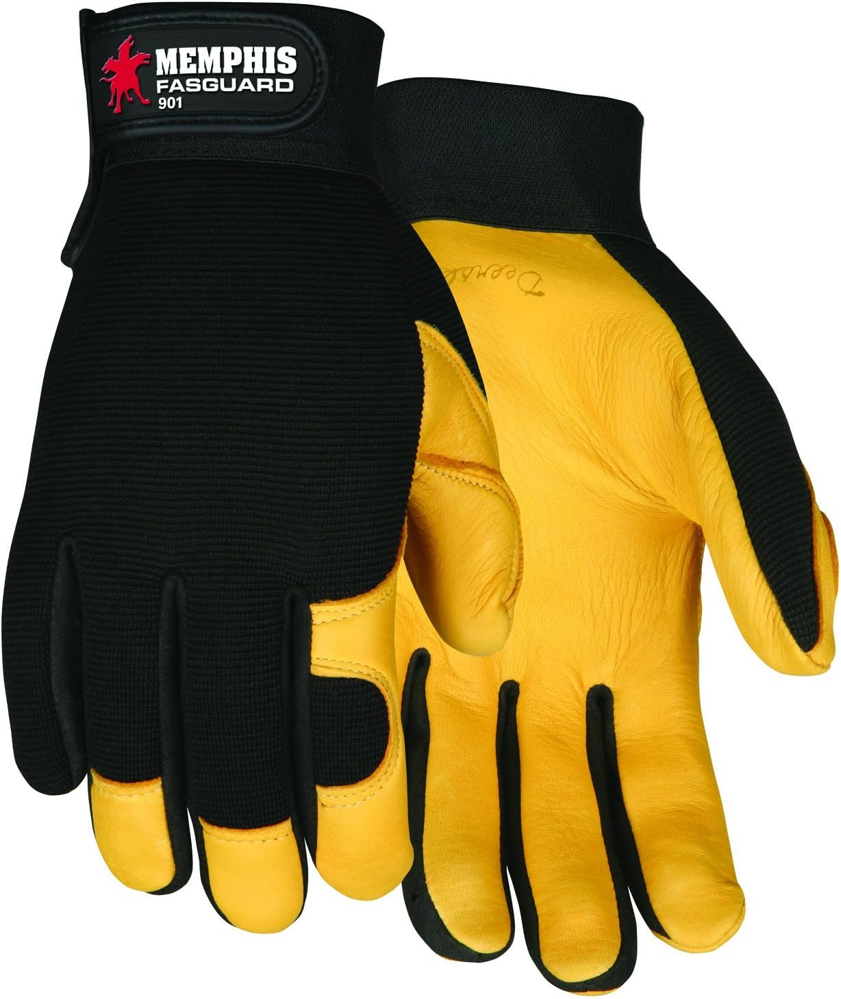 MCR Safety 901XXL Fasguard Premium Grain Deerskin Multi-Task Gloves with Black Spandex Back and Adjustable Wrist Closure, Yellow/Black, 2X-Large, 1-Pair