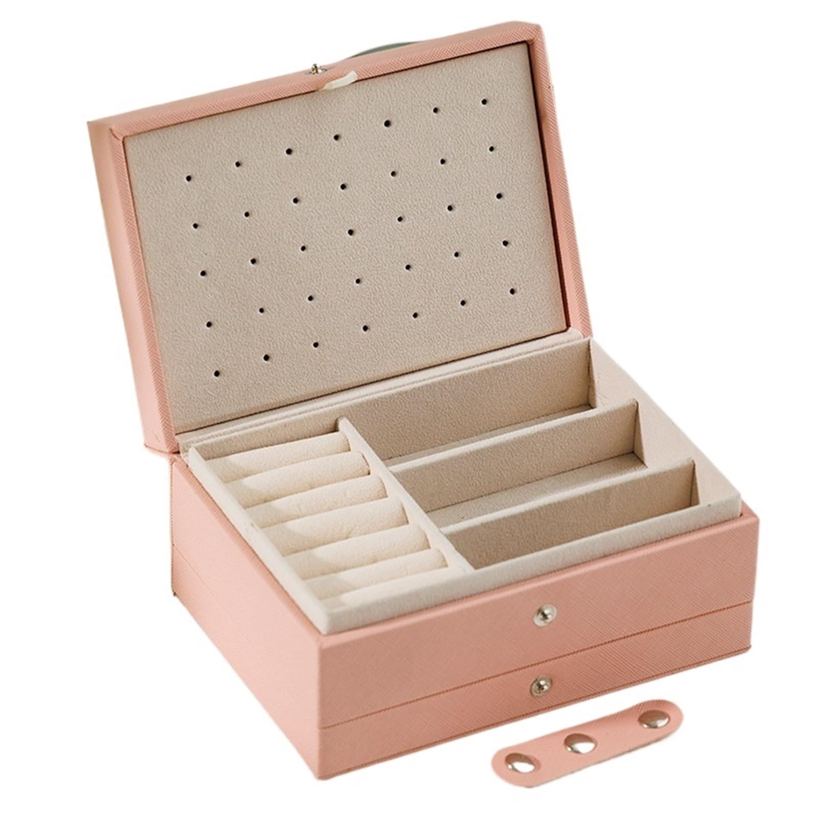 Scatola Per Gioielli Scatole portagioielli in pelle PU Portagioie da viaggio portatile Collana Orecchini Anello Vetrina for organizzatore di gioielli(Pink,L)