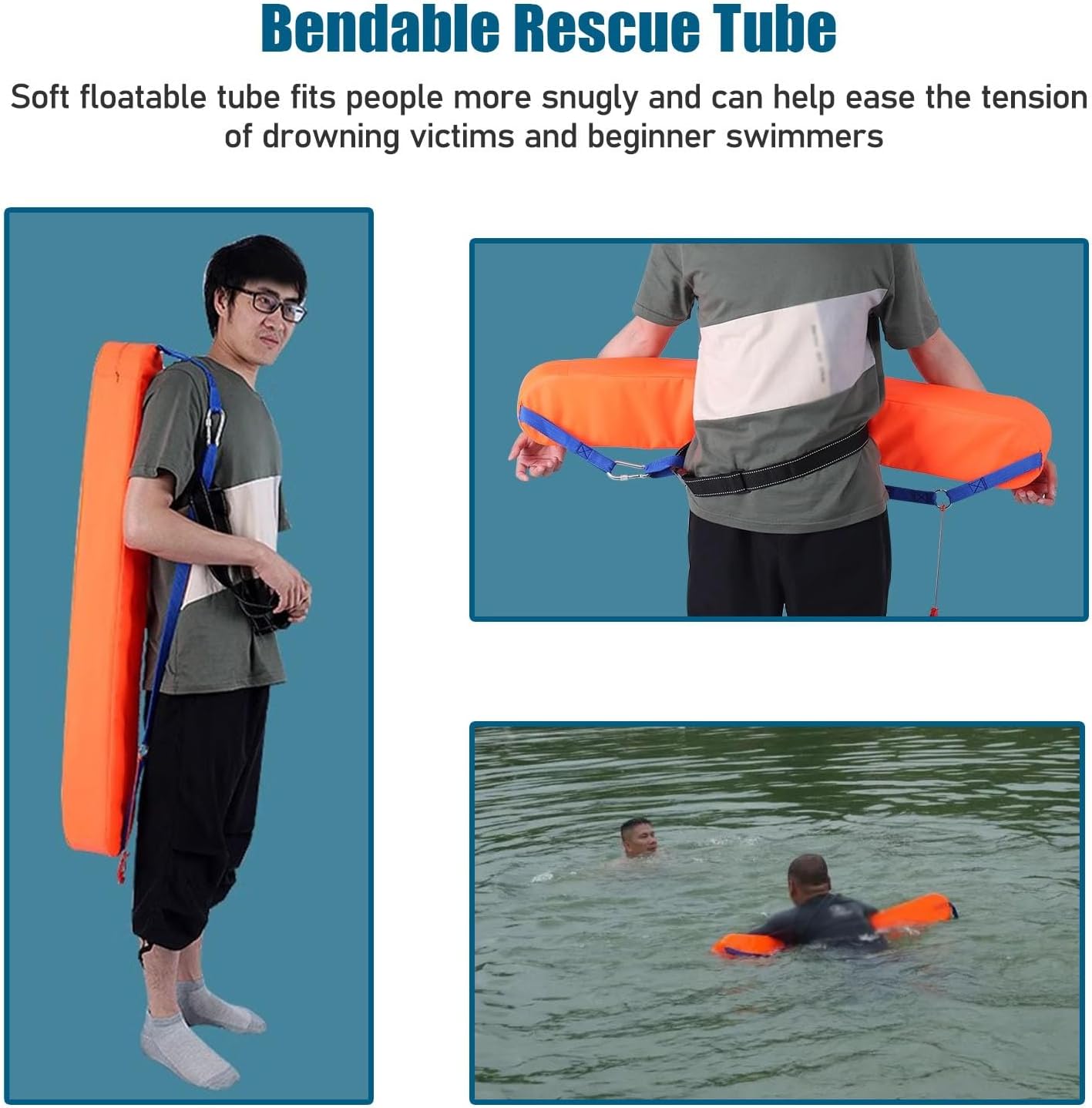Water Floating Buoy for Drowning Swimmers, Lifeguard Rescue Buoy with Whistle & Adjustable Waist Belt, 100 123 cm Responder Life-saving Tube for Open Water(Orange,LxWxH 100x15x10cm/39.4x5.9x3.9in)