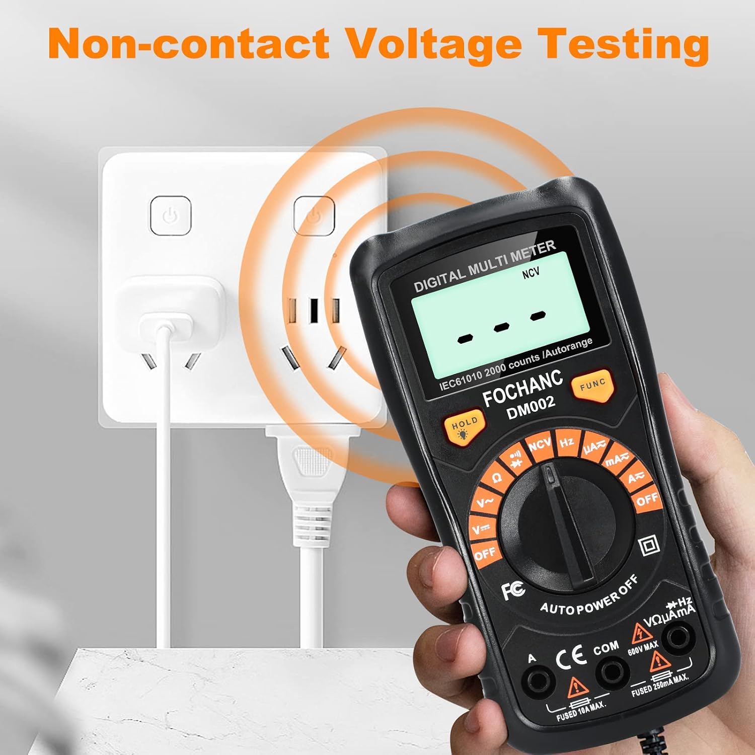 Digital Multimeter 2000 Counts, DC AC Voltmeter and Ohm Volt Amp Tester, Measures Current, Resistance, Tests Live Wire, Continuity, with NCV Function, for Household Outlet, Automotive Battery Test