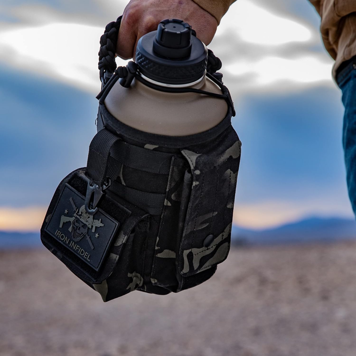 Battle Bottle - Half Gallon Insulated Water Bottle with Paracord Handle - 64 oz Stainless Steel Water Jug with Two Rugged, Removable Sleeves for Keys, Wallet & Phone (Camo Sleeves Bundle) - Image 9