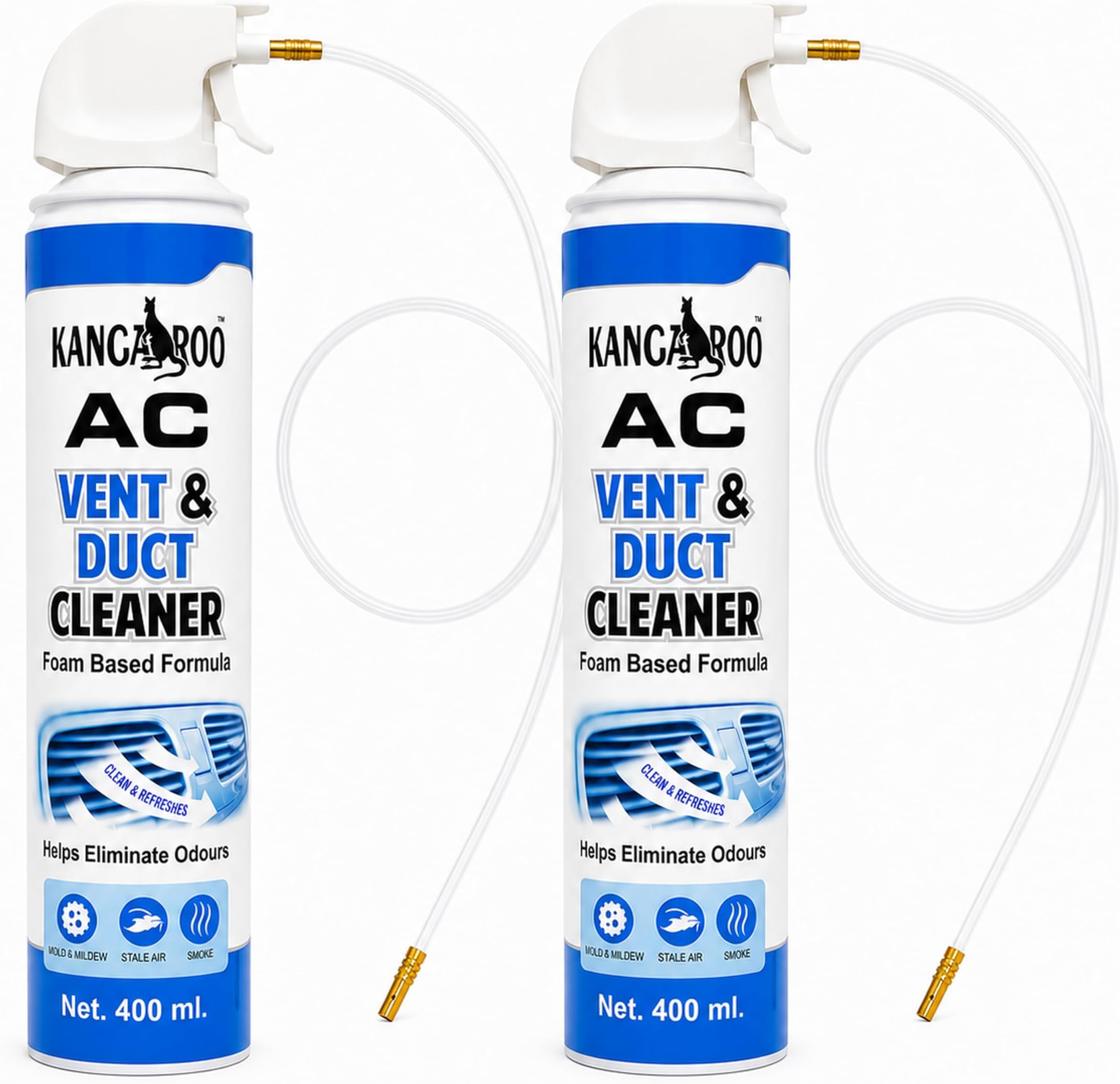 Car AC Vent & Duct Cleaner Odor Neutralizer Spray Form with Long Nosal Pipe for Effective Cleaning 400 ml - Pack of 2