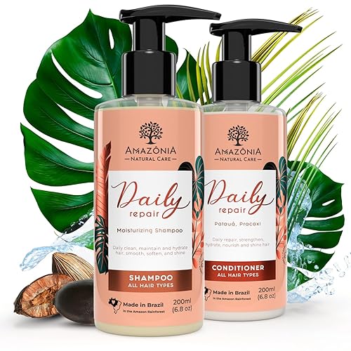 Champú y acondicionador de reparación de cabello natural para cabello seco dañado, sin parabenos ni sulfato, juego de botellas de champú y