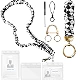 Scrunchie Lanyard for ID Badges and Keys,Retractable Keychain Holder,Stretchy Scrunchie Wrist Lanyards Teacher Women