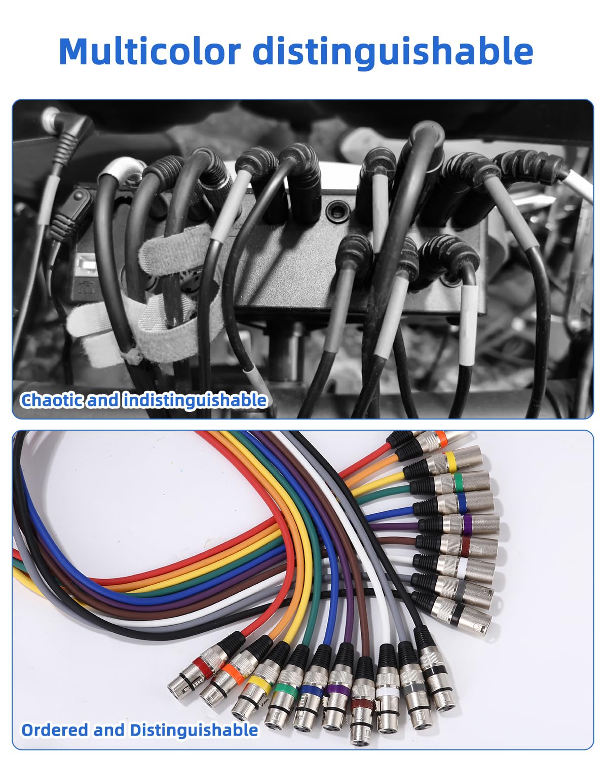 Kixolo 10 PACK Cavo XLR Bilanciato 10 colori,10FT,Professionale cavo microfono xlr Cavo XLR maschio-maschio a 3 pin, per registratore da studio, microfono, sistema di altoparlanti