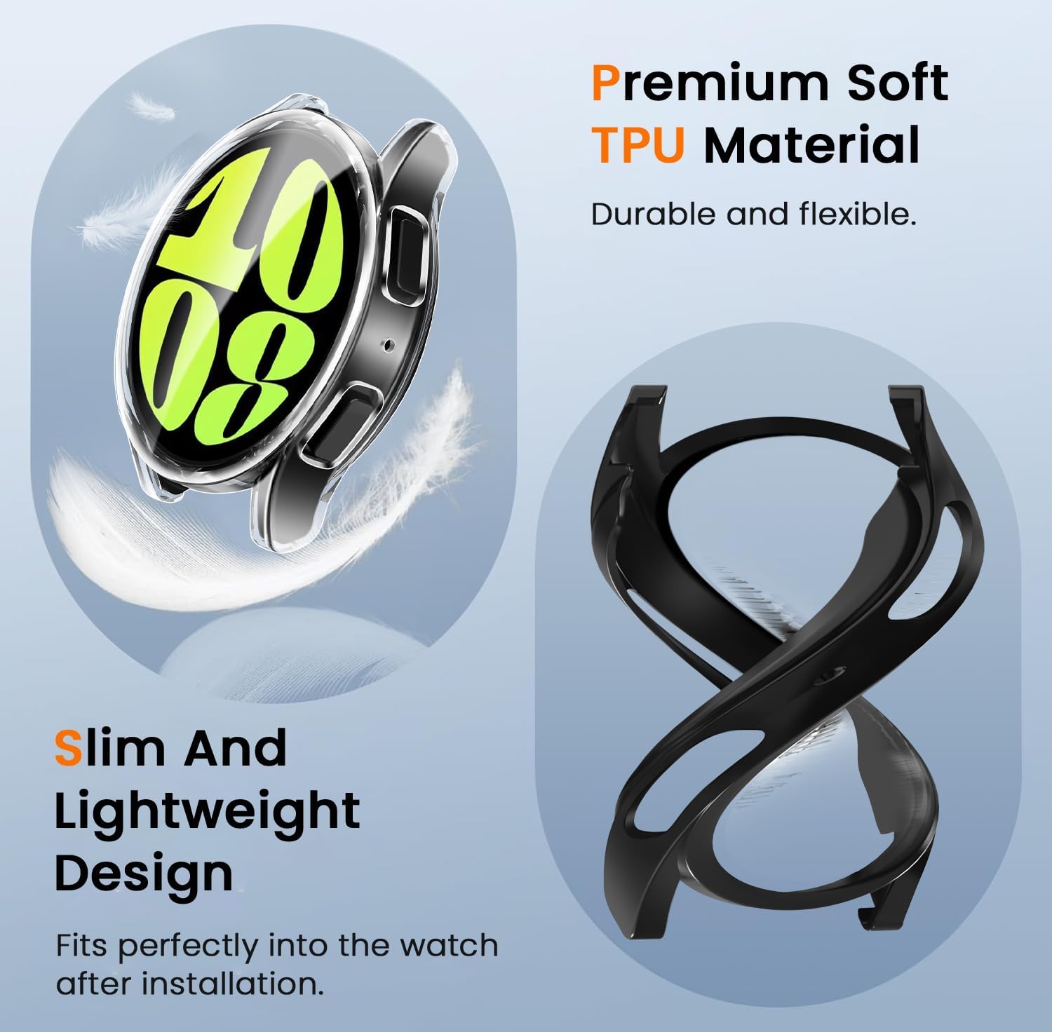 ivoler 3 sztuki etui z osłoną ekranu do Samsung Galaxy Watch 6 44 mm, pełne etui ochronne z miękkiego TPU cienkie, odporne na wstrząsy etui odporne na zarysowania (2 przezroczyste 1 czarne)