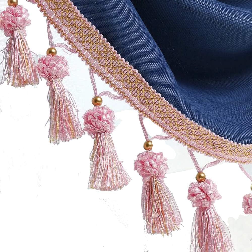12 yards de ruban de boule tressé de garniture de frange de gland perlé 1pc(Beige)