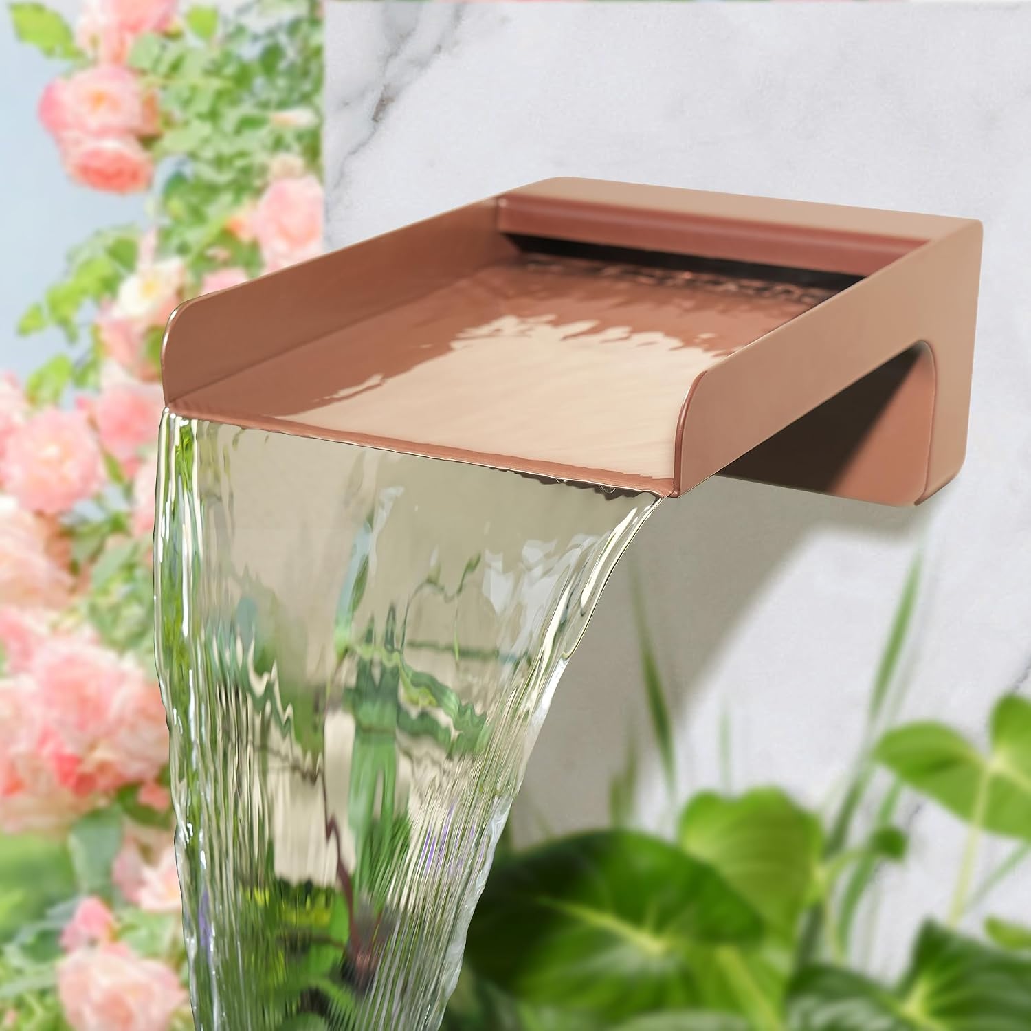 304 Stainless Steel Water Fountain Spout Scupper, Made Exquisite Handcrafted Garden Waterfall Spillway for Landscape Decors, Patios, Pools, Courtyards, Water Walls (Brown Powder Coating)