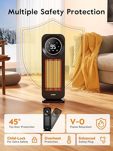 Miniatura 7 de Givebest Touch Panel Space Heaters for Indoor Use, 1500W Fast Heating Electric Heater with Remote, 5 Modes, Quiet and Night Light, Thermostat