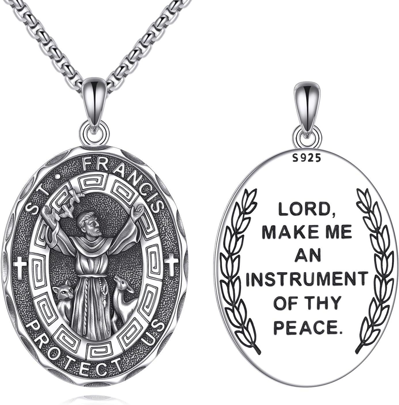 Patron Saint Necklace Sterling Silver Amulet Medal Pendant Religious Protector Jewelry Gifts for Women Men