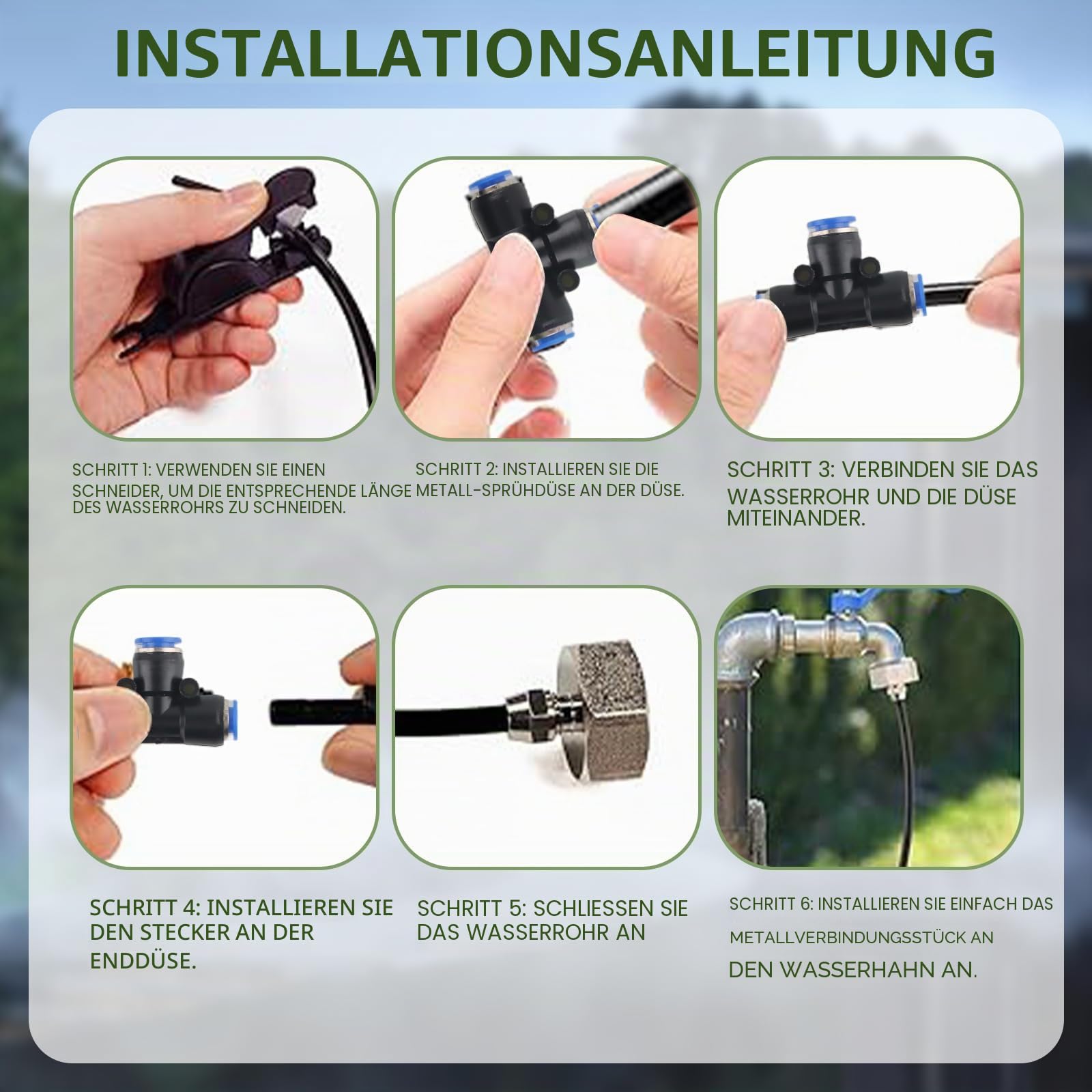 Sprühnebel Kühlung Terrasse, dellyy Wasserzerstäuber Garten, 360° Bewässerung System, für die Kühlung von Terrassenlüftern im Außenbereich, für Garten, Veranden, Rasen, Gewächshaus Pavillon (20M)