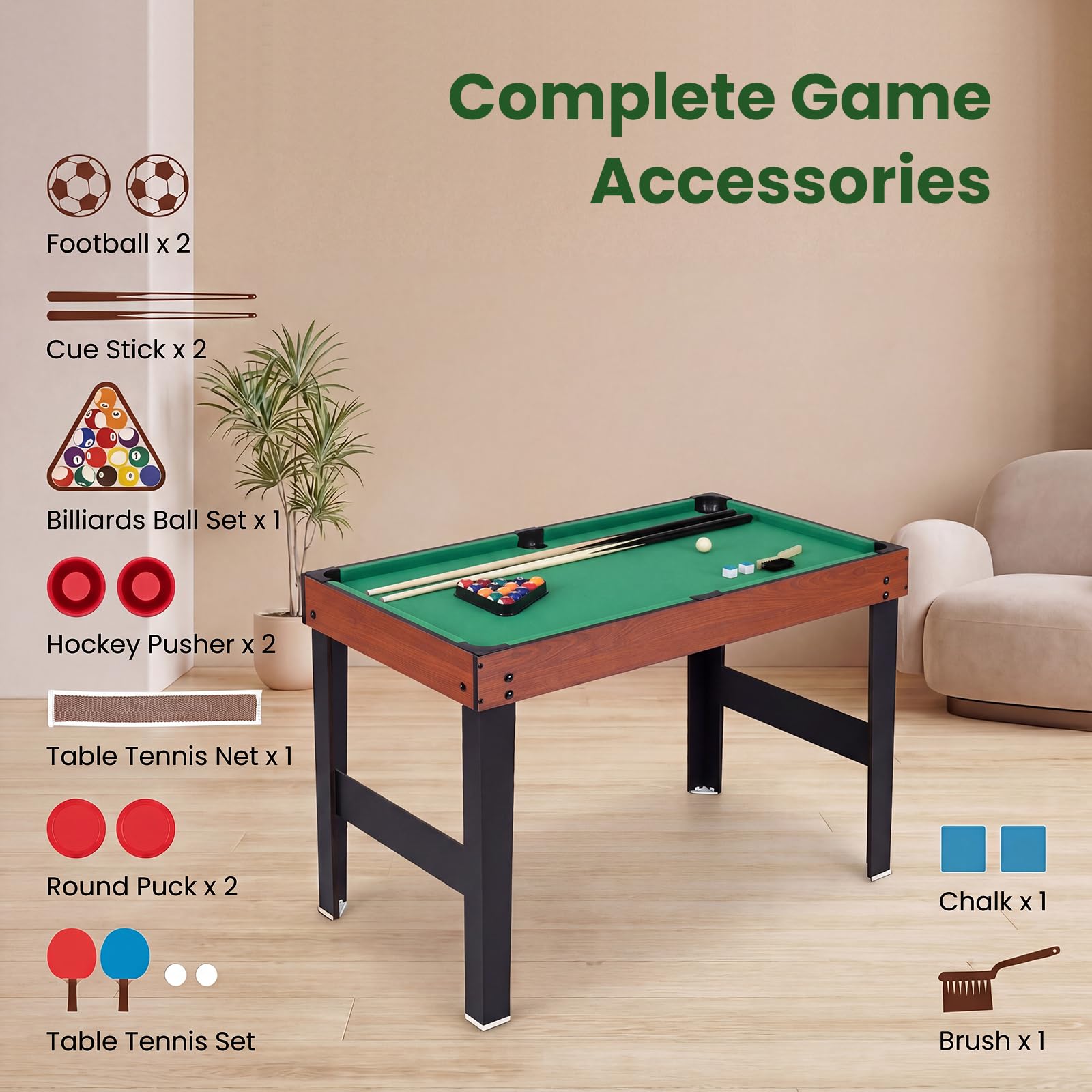 HOMASIS 4 in 1 Tavolo Multigioco con Calcio Balilla, Biliardo, Hockey e Ping Pong, Tavolo da Gioco in Legno per Bambini e Adulti con Accessori, Calcetto da per Casa, Bar, Ufficio