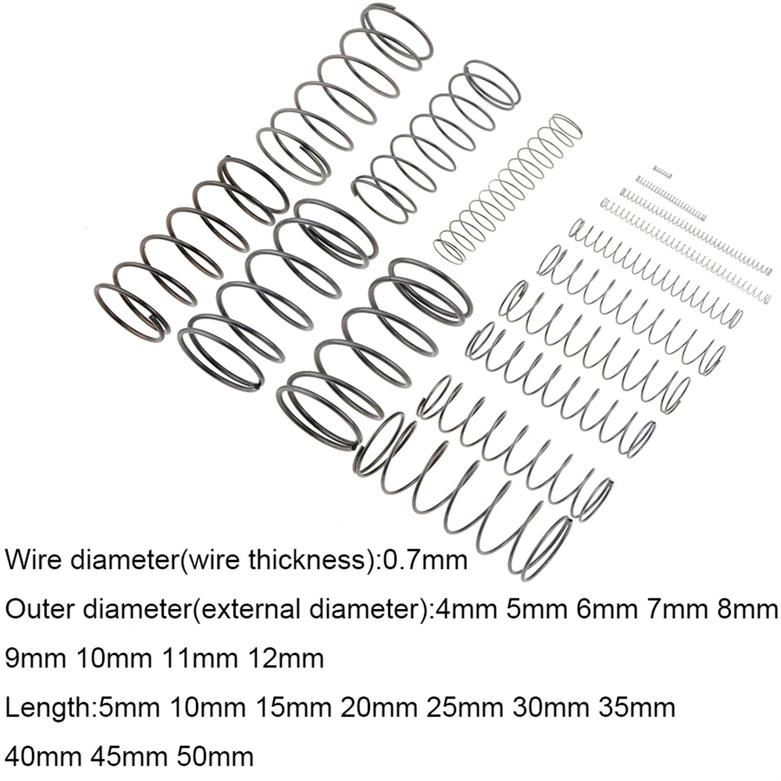 10 Pièces Ressort Ressorts De Compression Fil 0.5mm Ressort De Rappel Diamètre Extérieur 10/11mm Longueur 5mm-100mm Pince à Ressort En Acier Inoxydable(30mm,11mm 10pcs