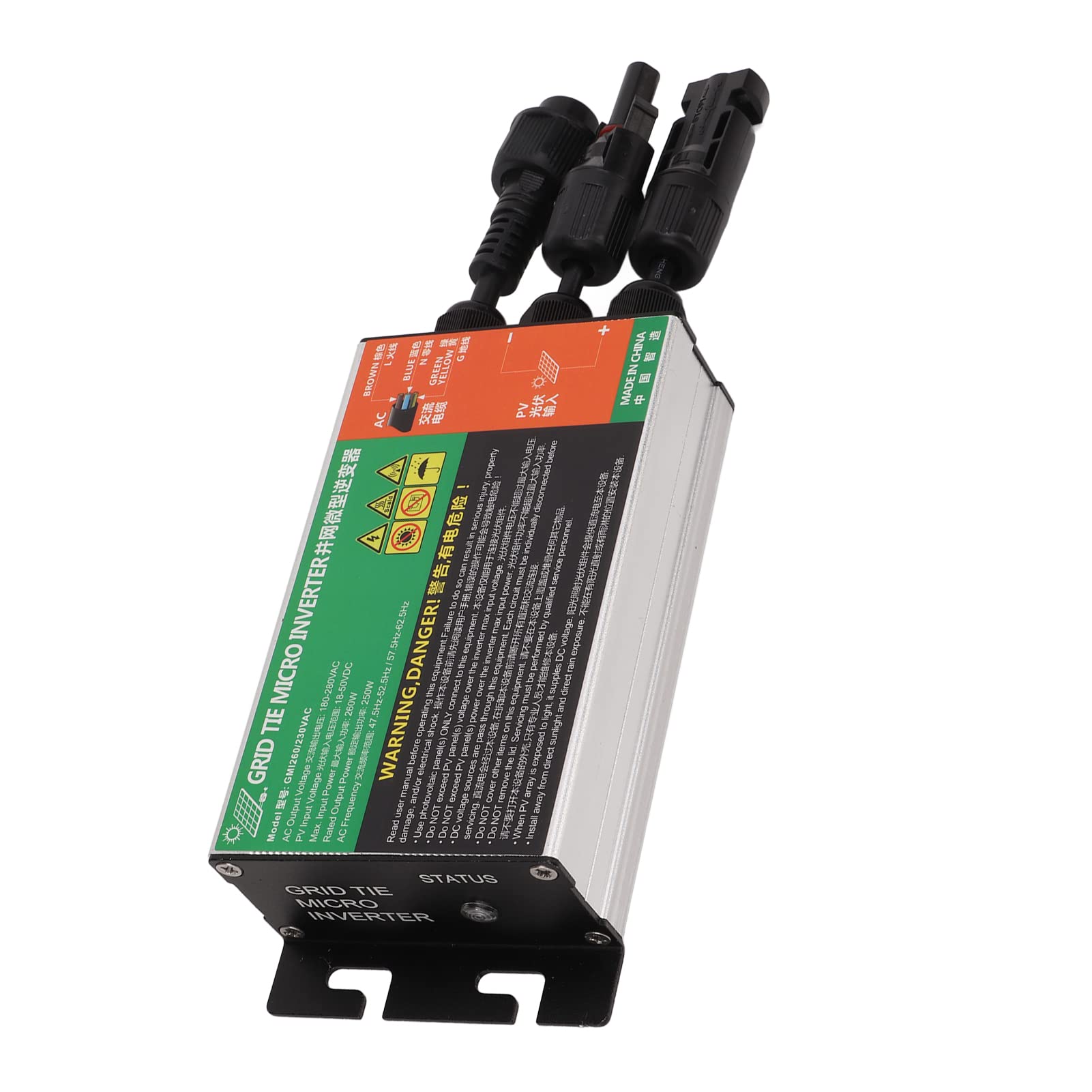 Bediffer Solar-Mikro-Wechselrichter, 260 W, Kleiner Sinus-Wechselrichter für Heim-Solarsysteme, Aluminiumlegierung, 1 Einheit