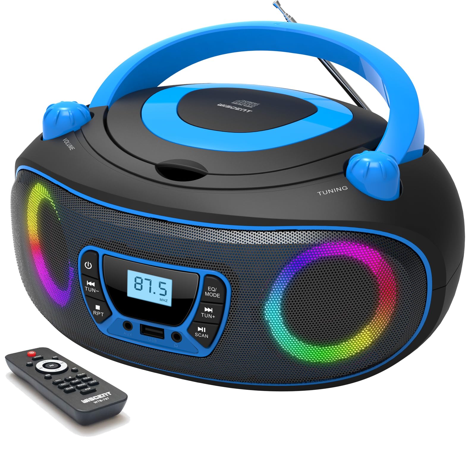 Reproductor de CD portátil Boombox, Bluetooth, Radio FM, USB, reproducción de MP3, Compatible con CD-R/CD-RW, Radio y Reproductor de CD