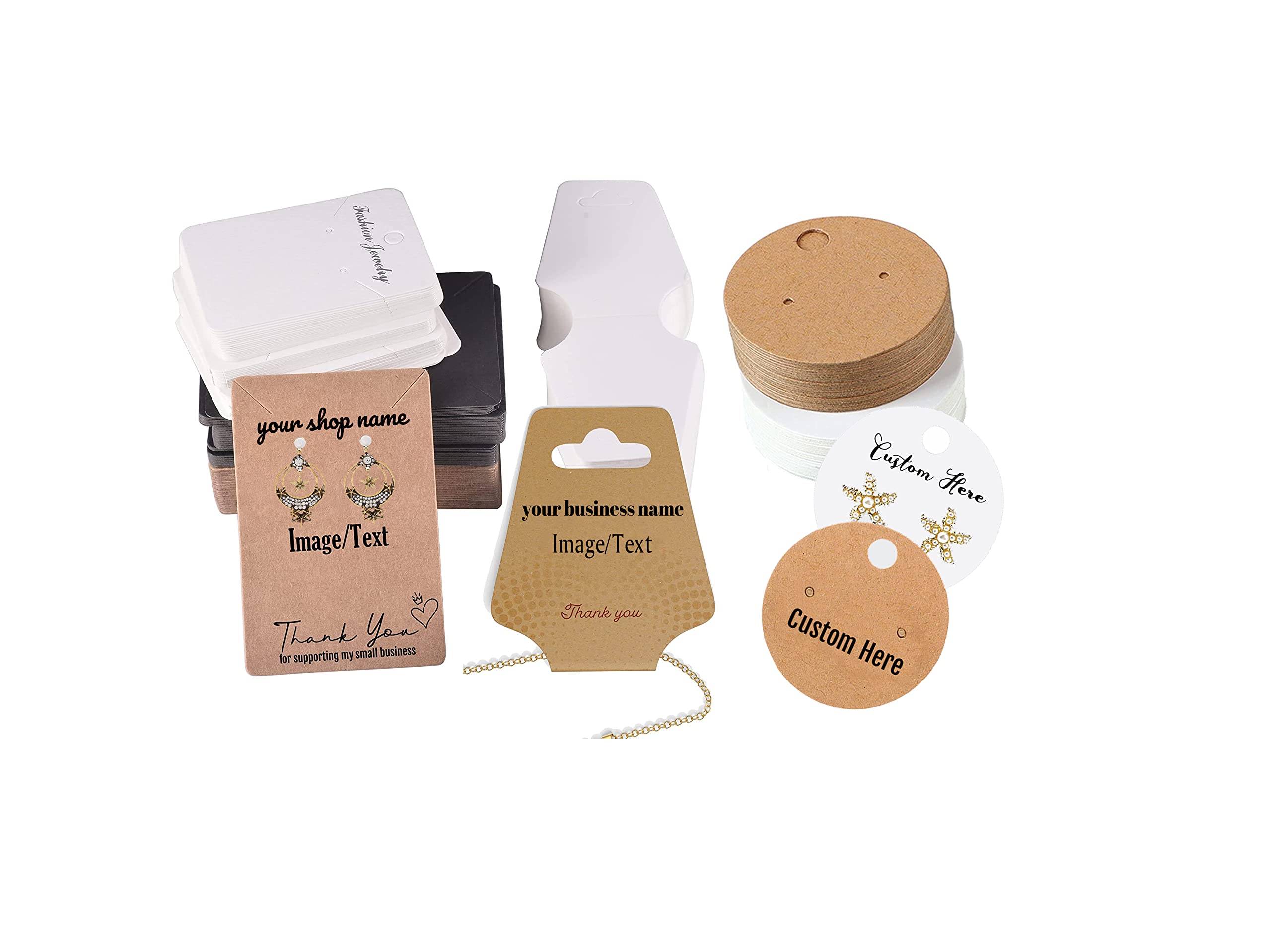 100 PACK Custom Your Image Necklace Display Cards,Jewelry Display Cards with Customized Text