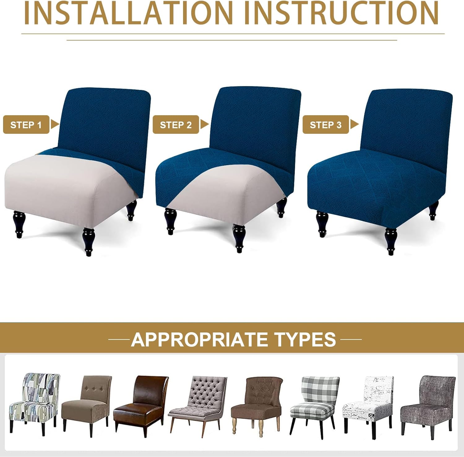 Armless Accent Chair Cover, Stretch Jacquard Chair Slipcover Soft Slipper Chair Covers Furniture Protector Covers for Living Dining Room Hotel Reception Chair