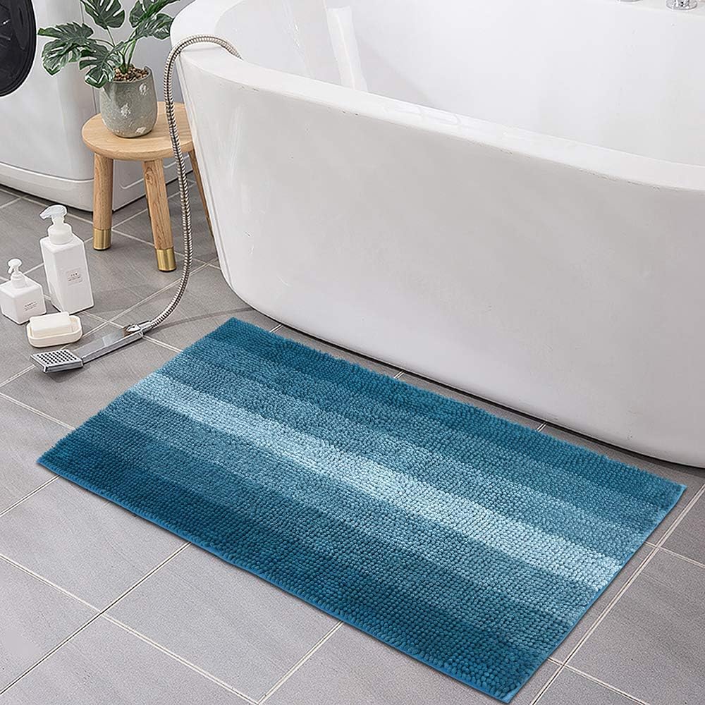 Bath Rugs Made of 100% Polyester Extra Soft and Non Slip Bathroom Mats Specialized in Machine Washable and Water Absorbent Shower Mat (44x26 Inch, Teal)