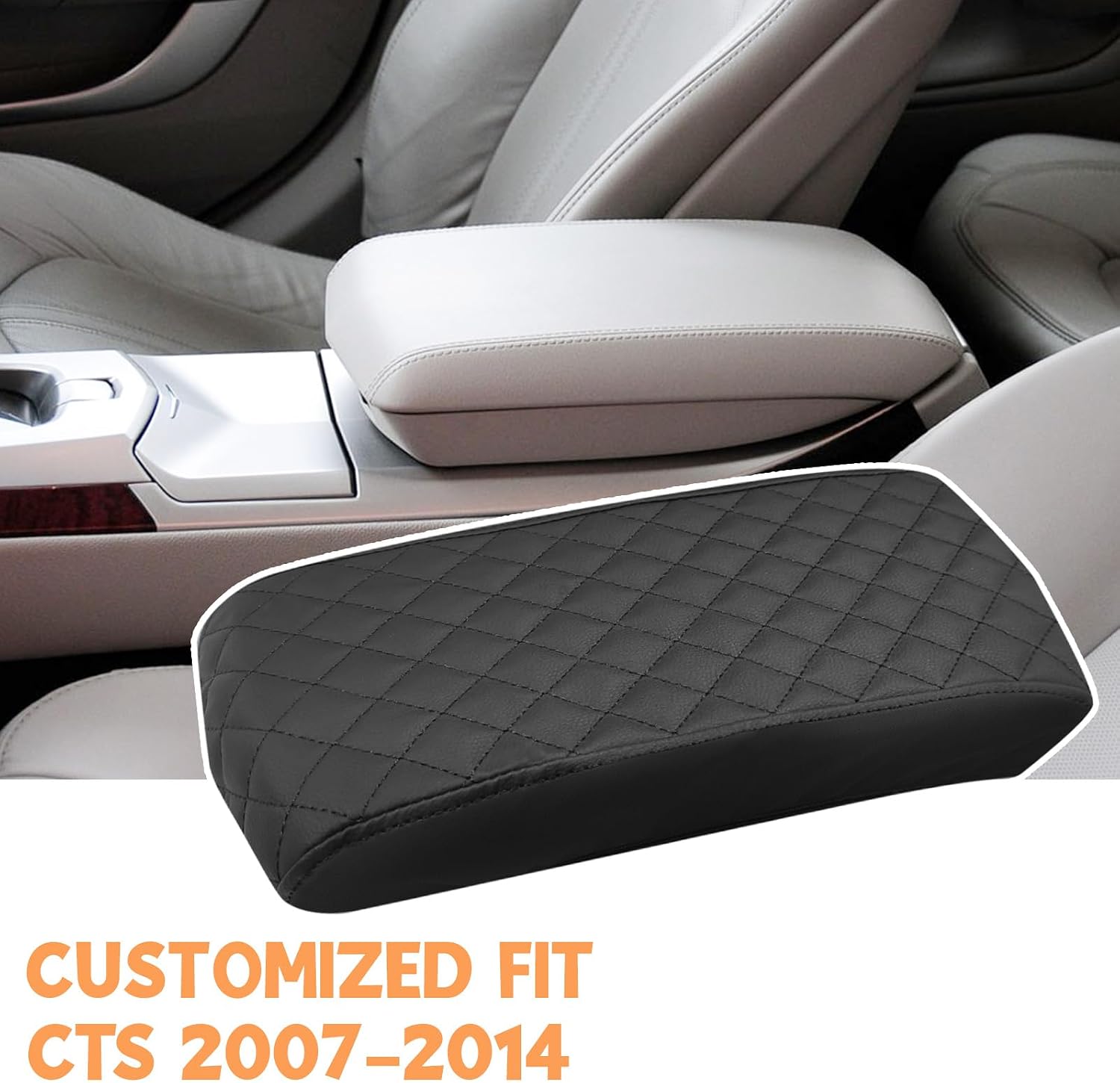 Center Console Cover Compatible with Cadillac CTS 2007-2014, Leather Armrest Cover Lid Protector, Elbow Arm Rest Covering, Anti-Scratch, Black