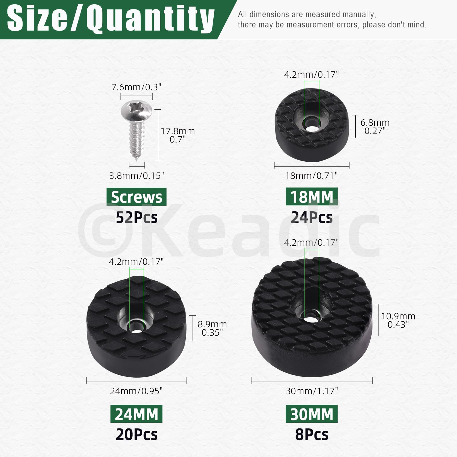 Keadic 52Pcs Screw-On Round Rubber Feet Furniture Pads Assortment Set - Image 2