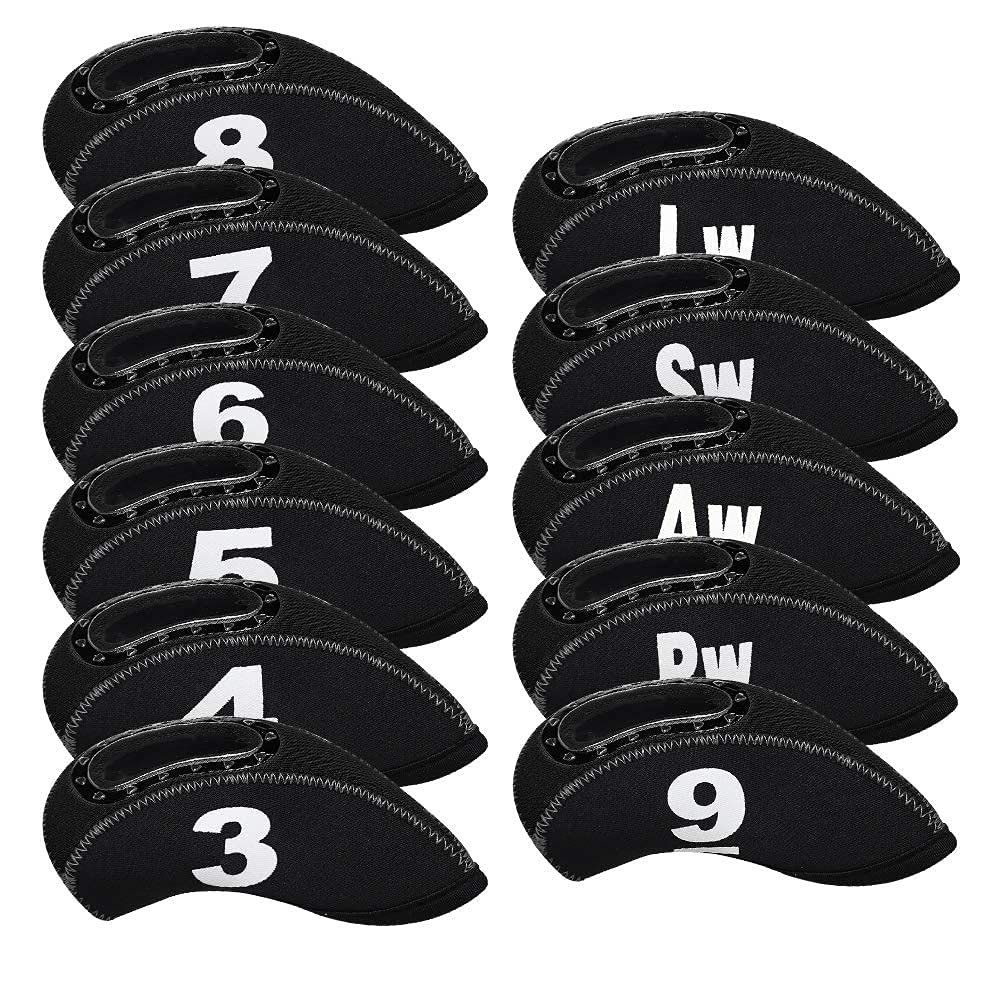 BIG TEETH Golf Iron Head Covers 11Pcs Neoprene Golf Club Protector Flexible with Window and Number Tag Multi Color