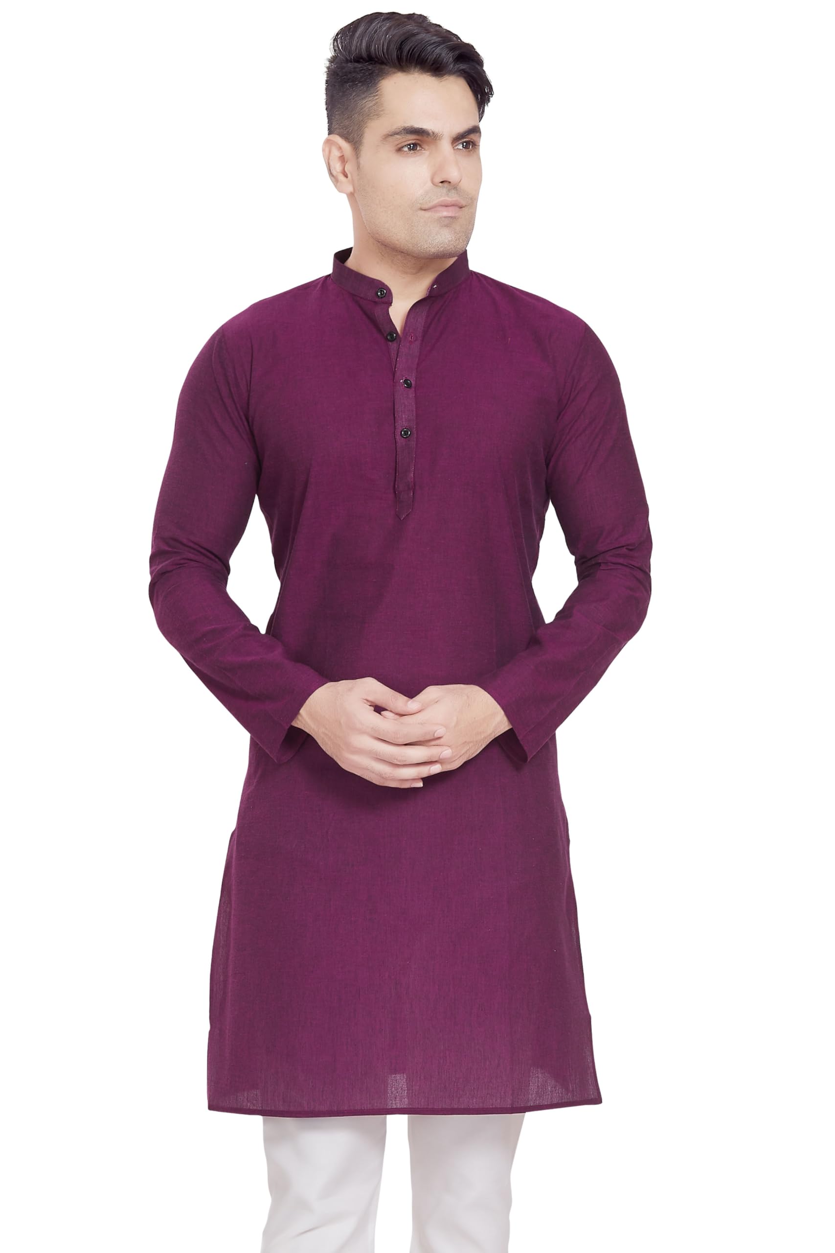Divisive Men's Pure Cotton Only Regular Fit Long Kurta (Dkrt305_Xl_Deep Purple)