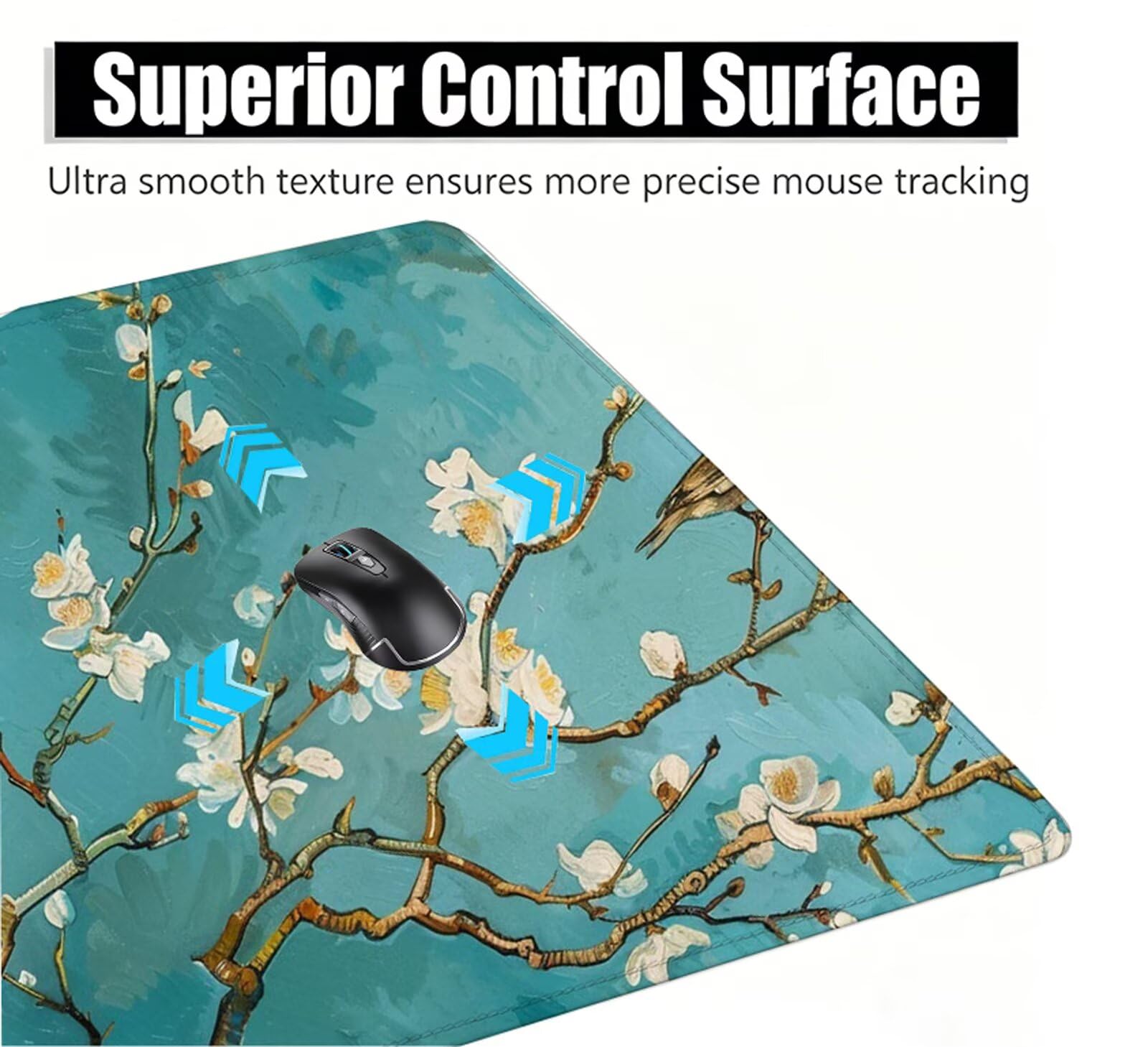 Alfombrilla Ratón XXL 1200 x 600 mm Flores De Durazno Mouse Pad Gaming Blanca Tapete Escritorio Grande, Protector Escritorio Impermeable para Oficina, Protector Mesa Ordenador, Alfombrilla W6-694