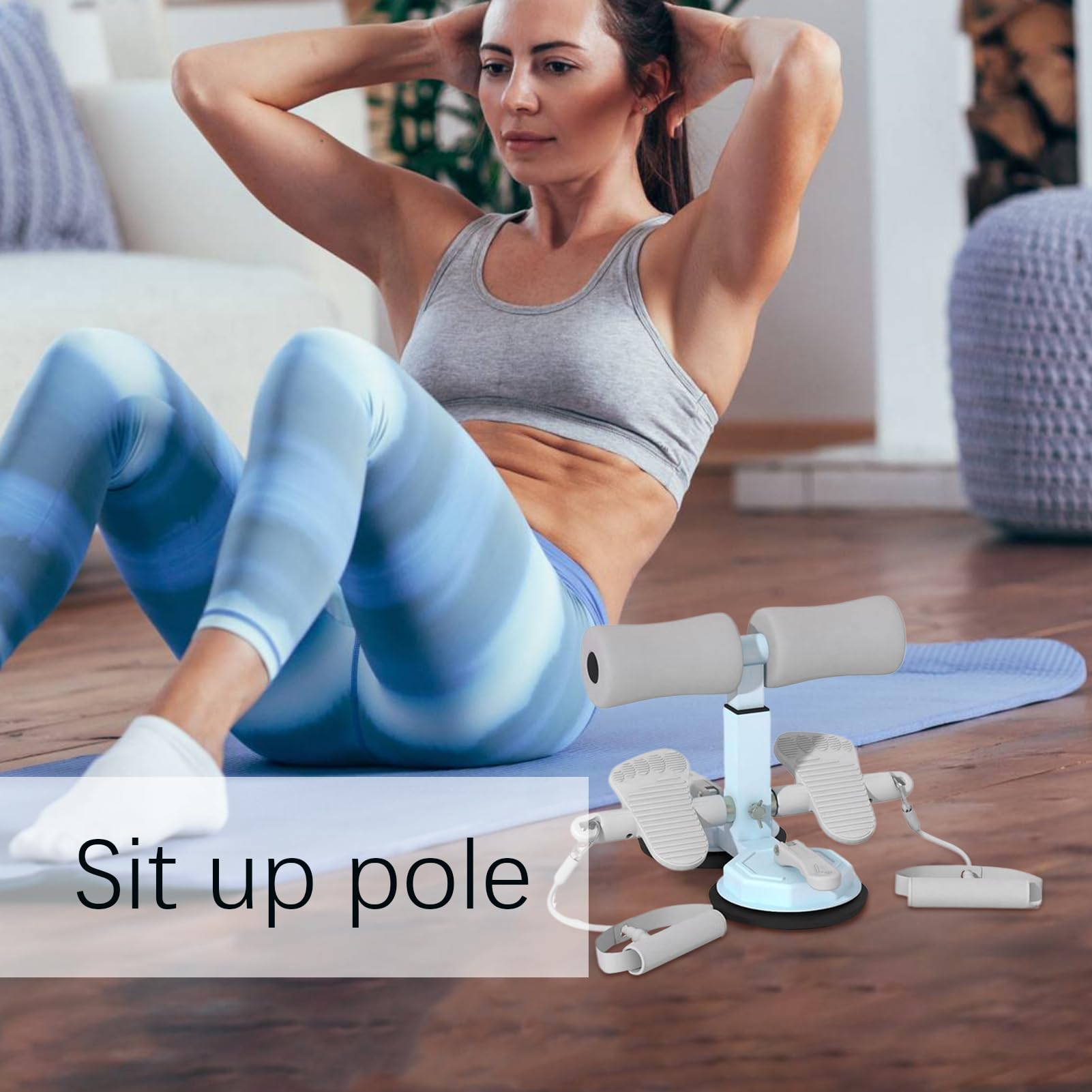 Sit Up Exercise Equipment,Situp Machine With 2 Suction Cup | Portable Adjustable Height Auxiliary Tool with Pull Rope for Ab Workout, Exercise, Muscle Training