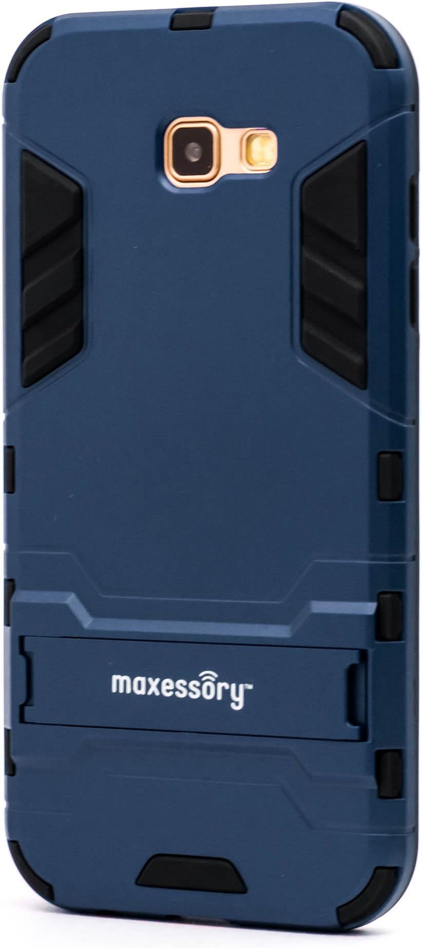 Galaxy A7 2017 Case, Maxessory Dark Blue Stealth Ultra-Slim Dual-Layer Shock-Proof Rugged Heavy-Duty Rubber Grip Rigid Hybrid Armor Shell Cover w/Kickstand