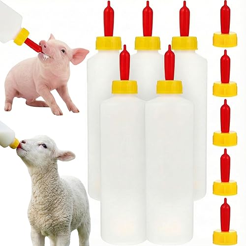 Housoutil Biberón de cordero de 13.5 fl oz, 1 juego de biberones de cabra con pezones, cubo de alimentación agrícola para ganado como corderos,