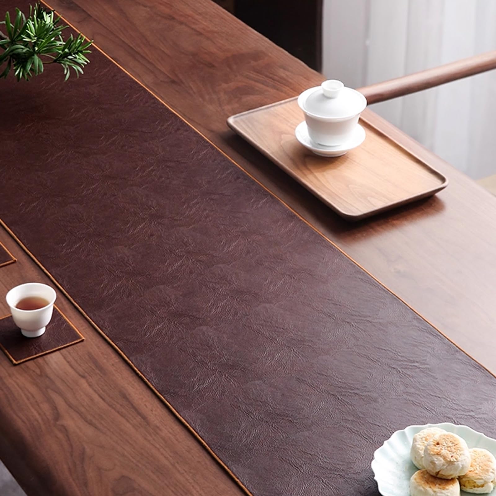 Camino de mesa de cuero de granja para comedor, festivales y reuniones, decoración moderna de mesa para todas las estaciones y celebraciones, ideal para uso doméstico y de oficina