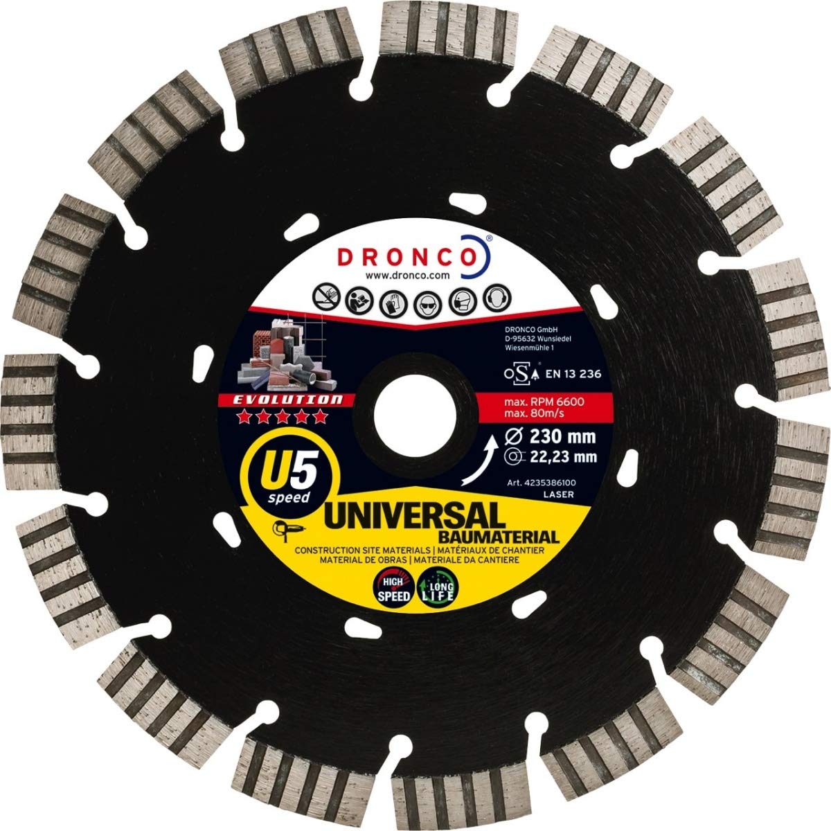 Disque à tronçonner diamanté 350 mm Ronco Evolution U5 pour béton et chantiers