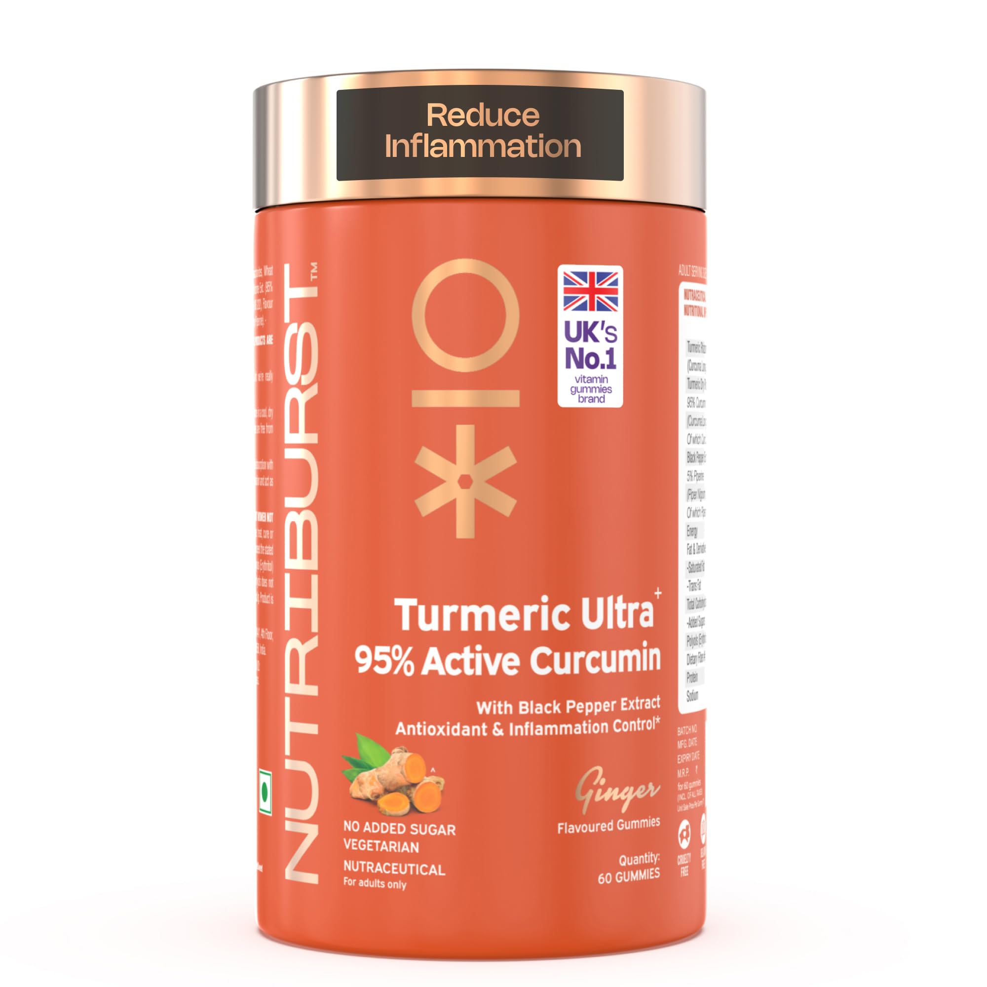 - Turmeric Ultra Gummies with 95% Active Curcumin & Black Pepper Gummies | Anti-inflammatory & Antioxidant | No-Added Sugar | Ginger Flavor | 100% Vegetarian | 60 Gummy