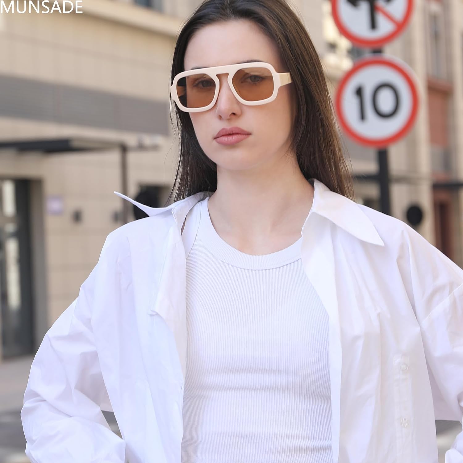 MUNSADE Trendy Square Aviator Sunglasses for Women Flat Top Designer Stylish Frame Sun Glasses Vintage Shades thumbnail
