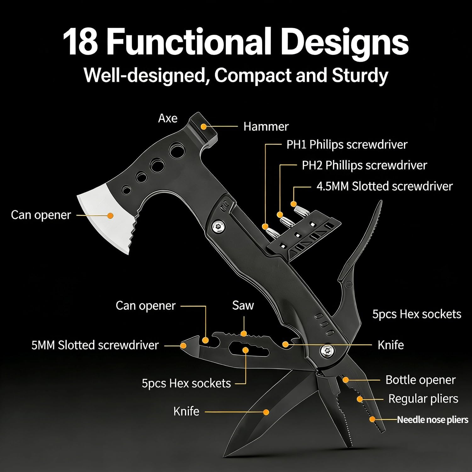 Multitool Axe Hammer Camping Accessories, Valentines Day Birthday Gifts for Him Men Husband, Survival Gear and Equipment, Unique Hunting Fishing Gift Ideas for Him Boyfriend Grandpa