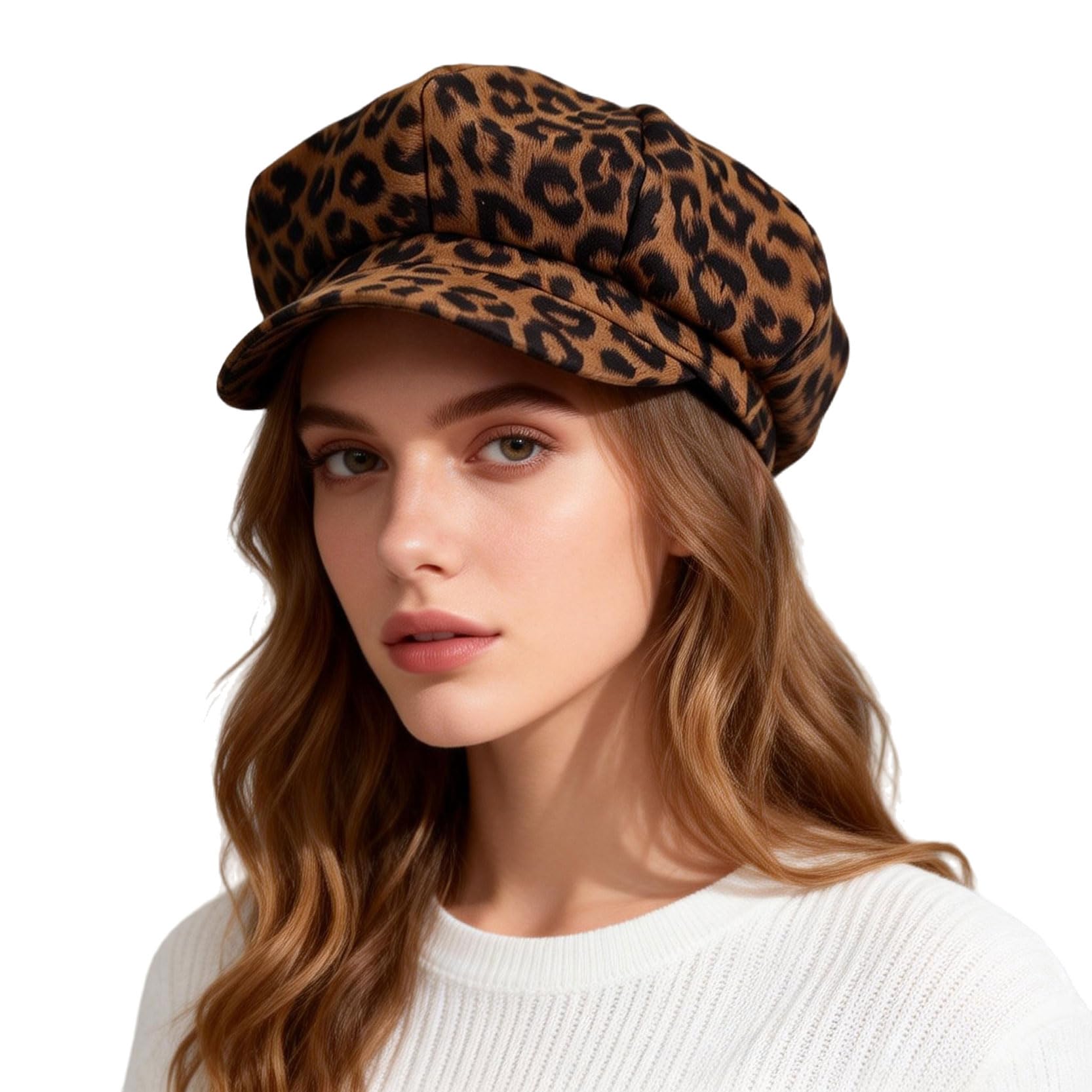 Idopy Women's Coffee `S Leopard Newsboy Caps Gatsby Cabbie Berets Hats Brown