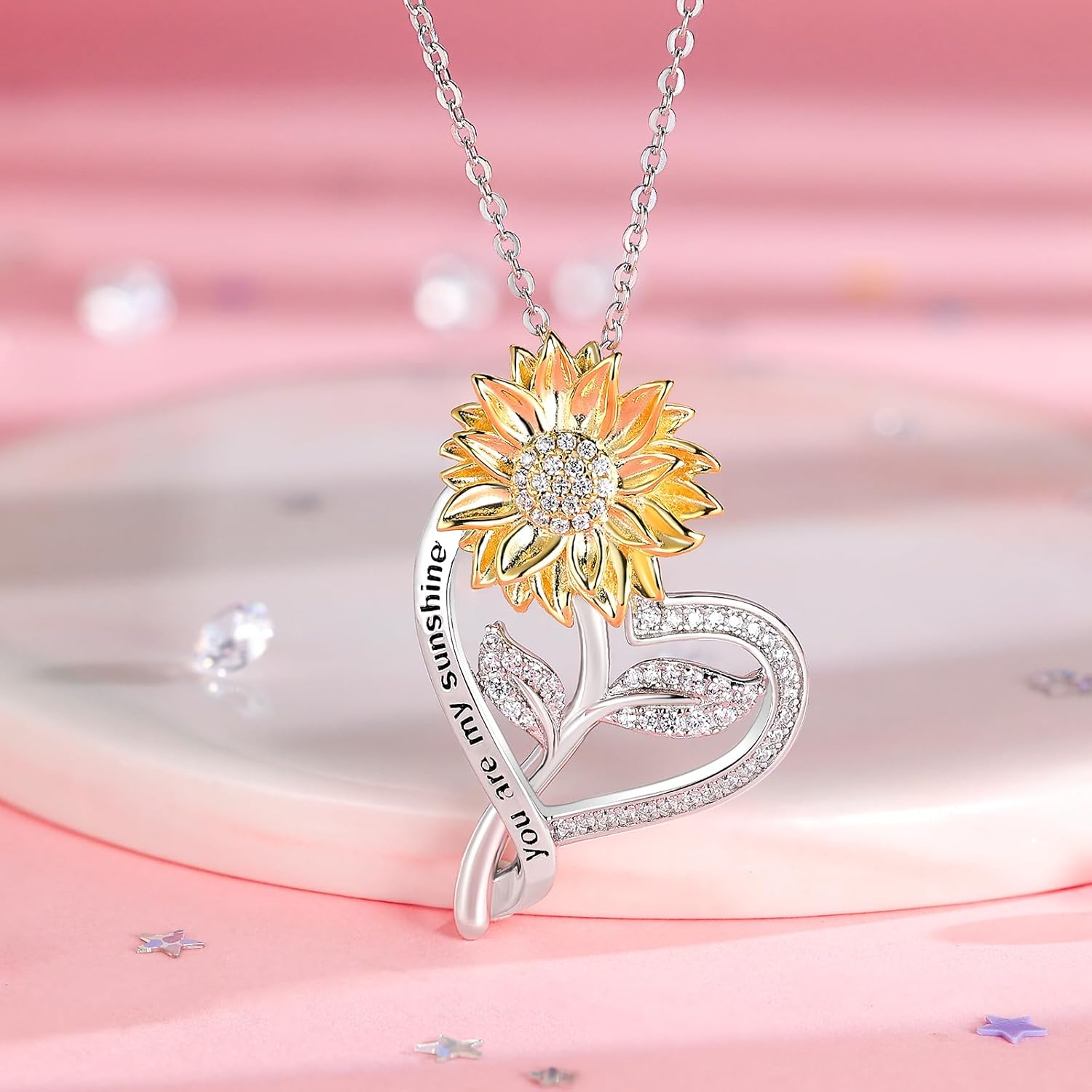 925 Sterling Silver Sunflower Necklace for Women Gifts for Wife You Are My Sunshine Necklaces for Girlfriend Jewelry for Mom on Mother’s Day Valentine's Day Birthday Christmas Gift for Her - Image 3
