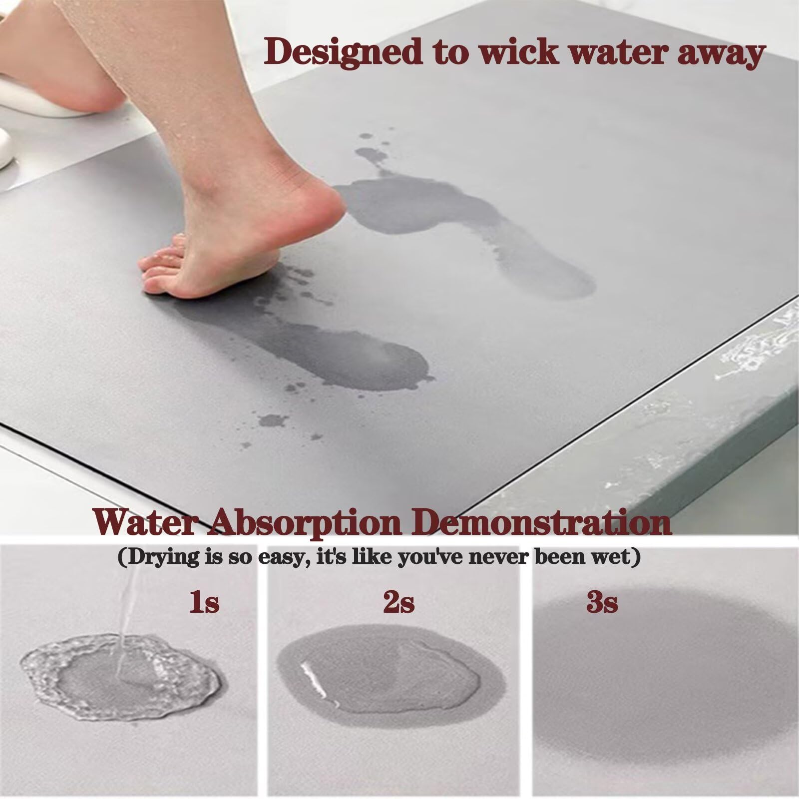 Tappetino da bagno antiscivolo in diatomite, 50 x 80 cm, morbido e assorbente, tappetino da bagno per vasca e doccia, ideale per uso domestico e spa