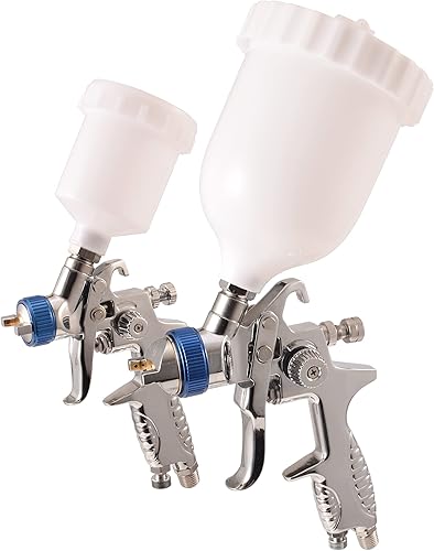 Dynastus Juego de 2 pistolas de pintura HVLP de alto rendimiento, pulverización completa para imprimación, capas de acabado y retoque