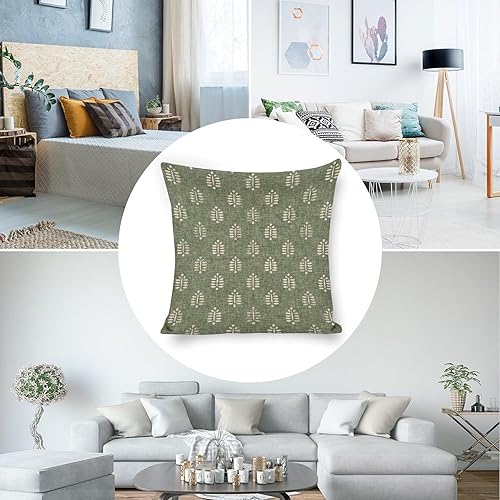 Vista 4 de Juego de 2 fundas de almohada decorativas de 18 x 18 pulgadas con estampado de helecho sobre salvia, para sala de estar, sofá, decoración del hogar