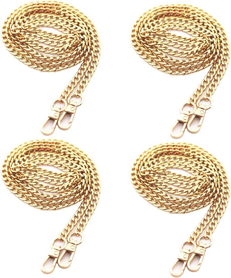 Model Worker 4PCS 47" DIY Iron Flat Chain Strap Thin Dainty Finished Handbag Chains Accessories Purse Straps Shoulder Cross Body Replacement Straps with Metal Buckles (Gold)