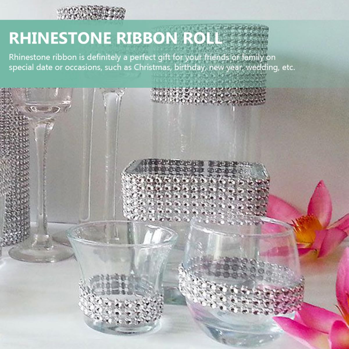 Amosfun 3 Rouleaux ruban strass décoratif accessoire bricolage decoration noel Ceinture ruban pour voiture de mariage etiquette autocollante Accessoires de costumes bordure en strass