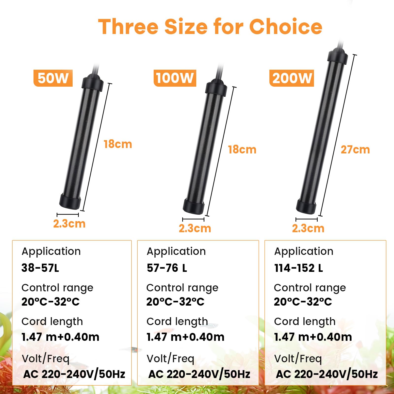 hygger Titanium Chauffage Aquarium 100W,Submersible Fish Tank Heater avec Digital Display Controller pour 57-76L Saltwater and Freshwater Aquariums