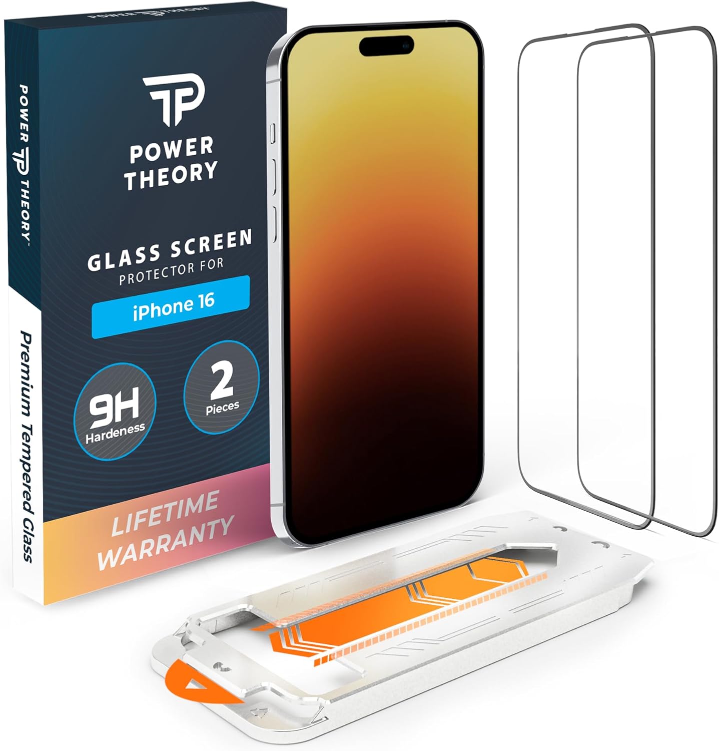 Power Theory compatible with iPhone 16 Screen Protector Shatterproof Tempered Glass, 2 Pack, Easy installation, 99.99% HD Clear, Bubble Free, Case Friendly, Anti-Scratch, Anti-Smudge (iPhone 16 [2-Pack] transparent) Thumbnail