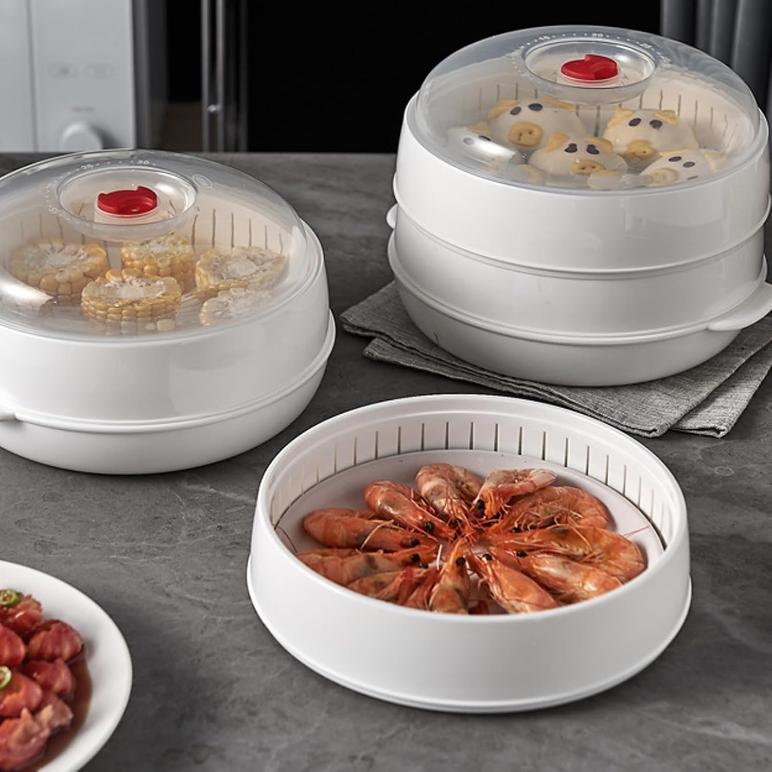 Microwave Steamer - Plastic Vegetable Steamer with Lid, BPA Free, Cookware, Healthy Cooking Quick Fast（Single-layer）