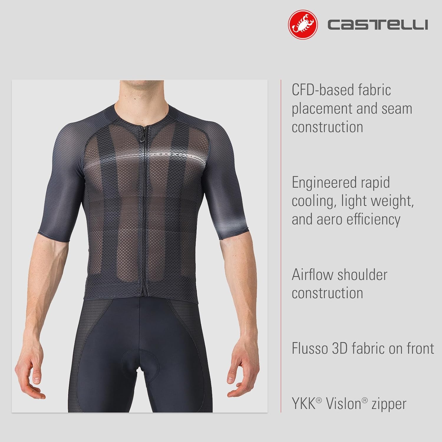 CASTELLI Men’s Climber’s A/C Jersey, Quarter Length Sleeve, Full Zip, Road Cycling & Gravel Biking Jersey with UV Protection