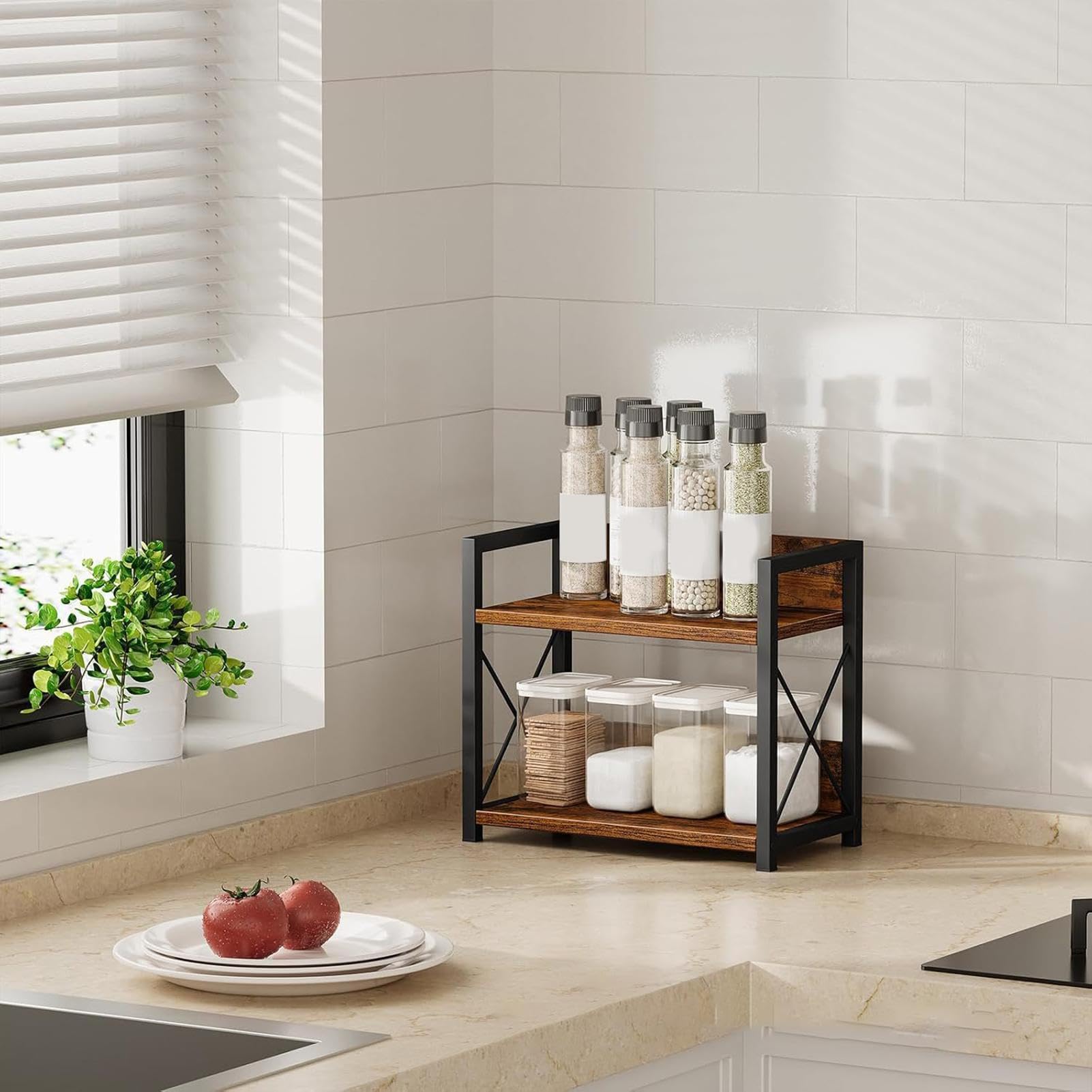 Generisch Estante para especias | Gran estante de cocina de 2 niveles, organizador de especias para el armario | Para ordenar el hogar en la despensa en la encimera en el baño, sala de estar