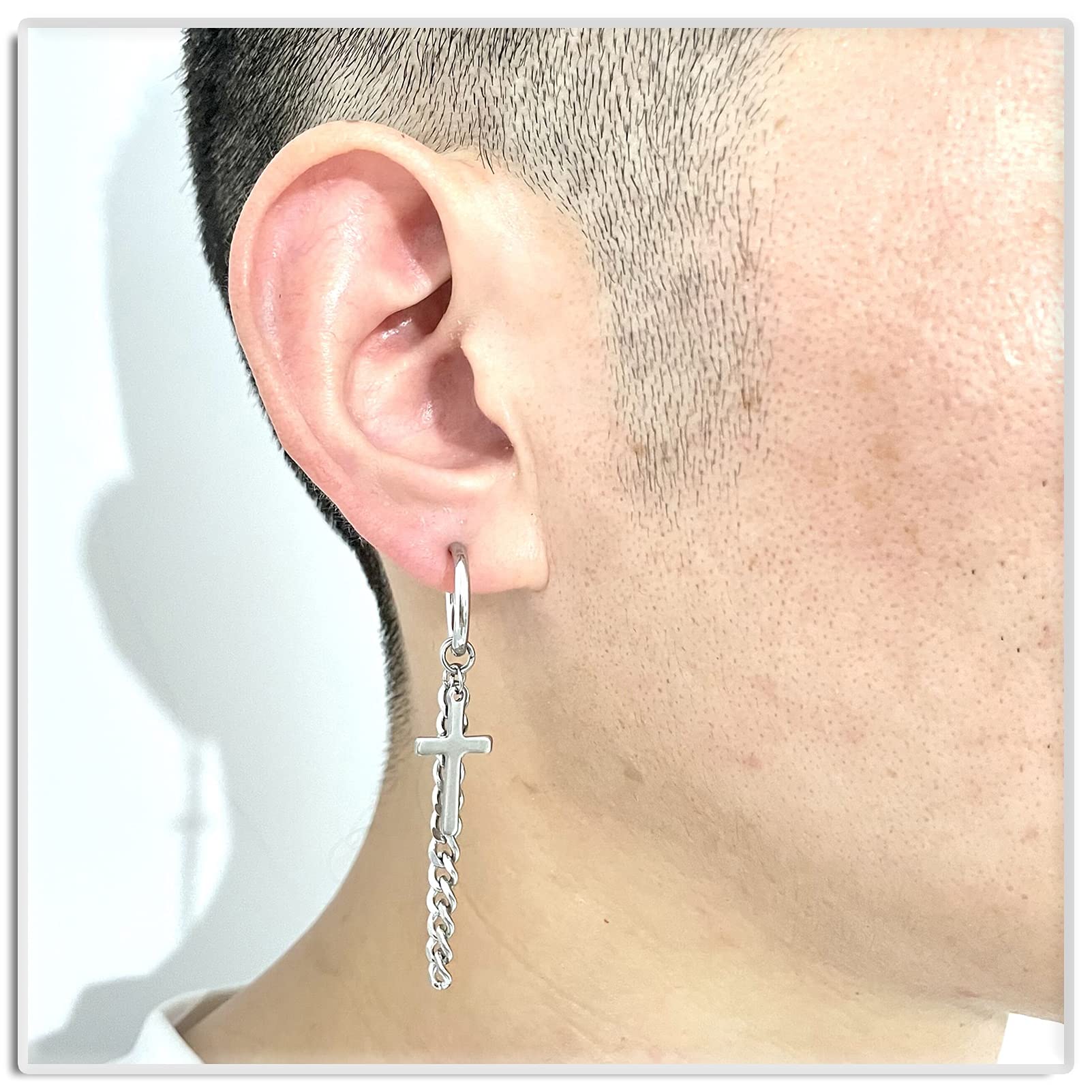 Punk Jewelry - Aretes colgantes de acero de titanio con bisagras y cadena larga, Acero inoxidable 6