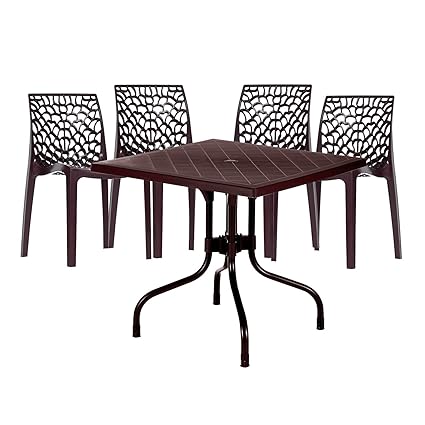 Supreme Web Set of 4 Chairs and 1 Olive Table (Globus Brown), (Model: WebOliveGlobusBrown5), Four Seat